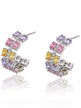 Hoop Earrings | Platinum Plated with CZ Stone |Dainty Summer Earrings